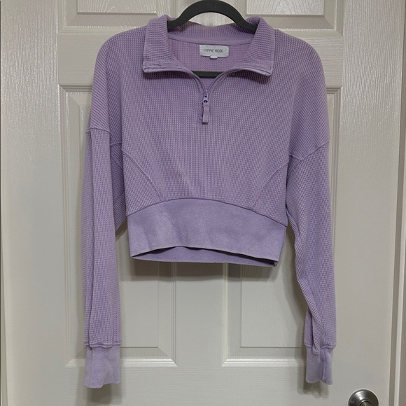 Hippie Rose Tops - Hippie Rose Lavender Waffle Knit Quarter-Zip Crop Top with Long Sleeves M ptp 21